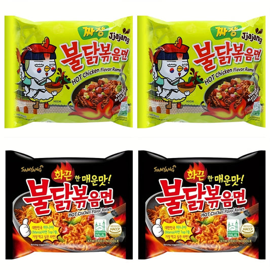 2*2bags, 2 Flavors Mix 4 Bags, Artificial Spicy Chicken Flavor Ramen Jjajang 2bags*140g+Ramen Original*2bags*140g