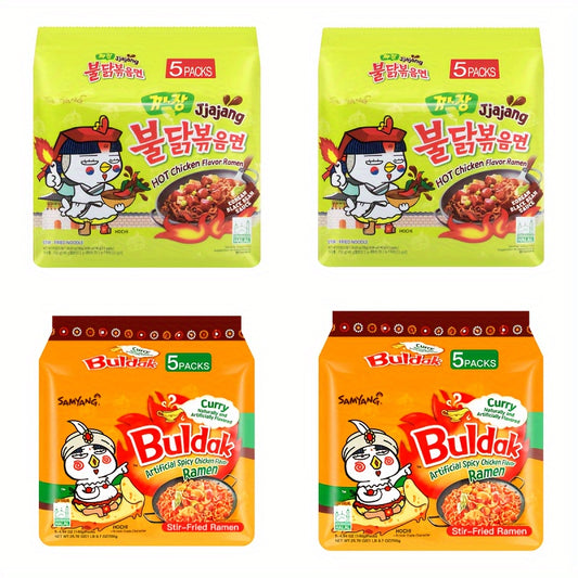 2*2Bundles*5Bags, 2 Flavors Mix 4 Bundles, Artificial Spicy Chicken Flavor Ramen Jjajang*2Bundles*5bags*140g+ Ramen Curry*2Bundles*5bags*140g