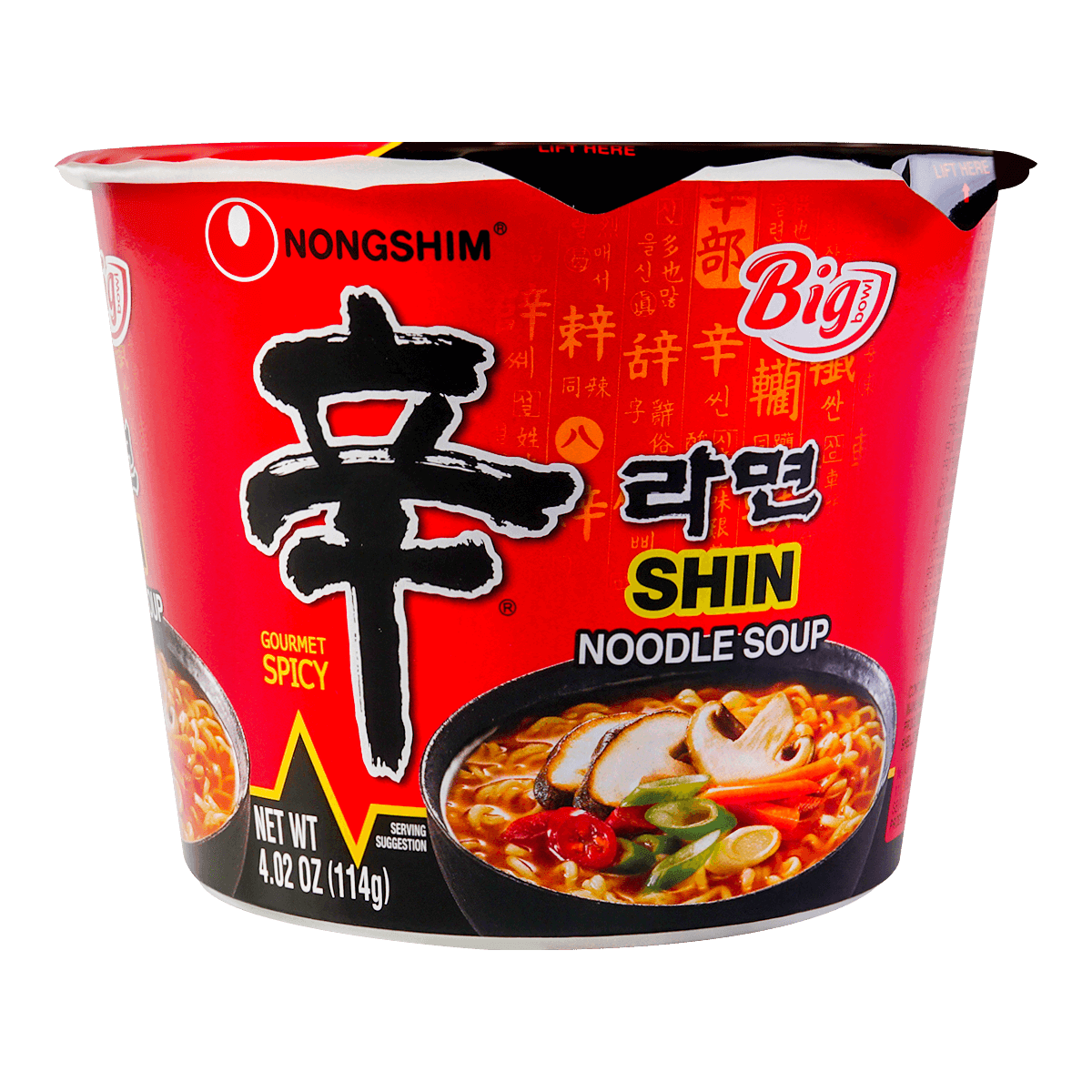 NONGSHIM, 12packs*4.02oz, Korean Spicy Shin Noodles - Instant Ramen Soup, Big Bowl