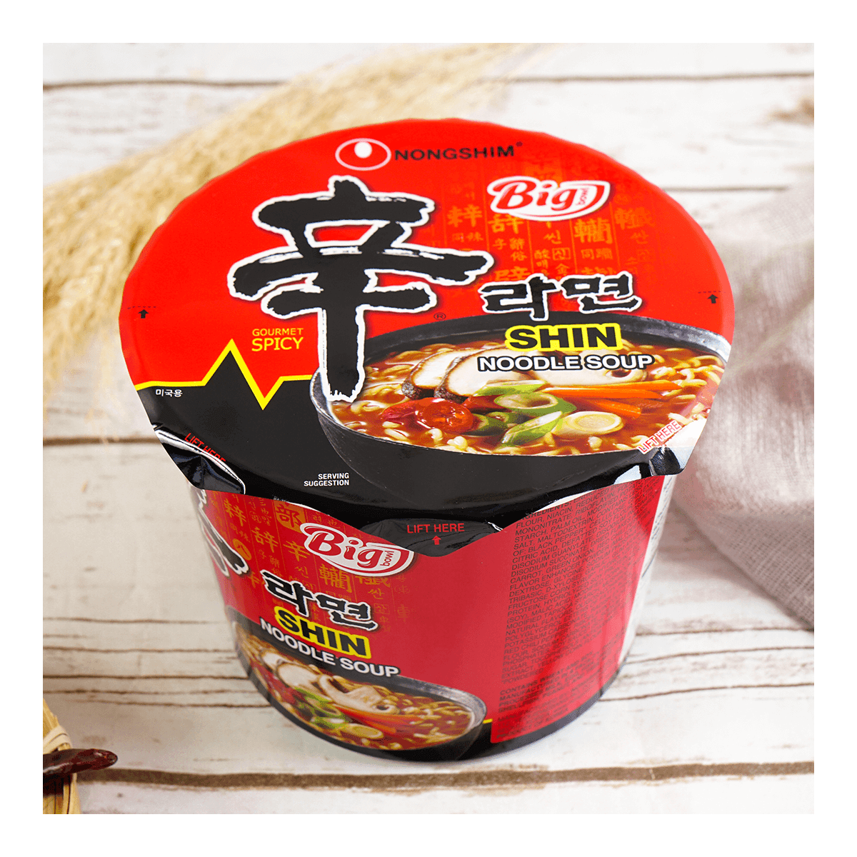 NONGSHIM, 12packs*4.02oz, Korean Spicy Shin Noodles - Instant Ramen Soup, Big Bowl