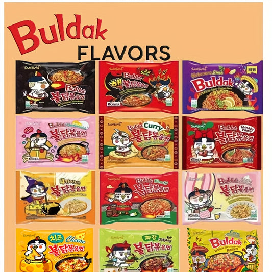 Samyan, 12packs, Spicy Taste, Buldak Hot Chicken Ramen Variety Pack, 12 Different Flavors, Spicy Korean Noodle Challenge, Fire Level Assortment, Instant Ramen Bundle