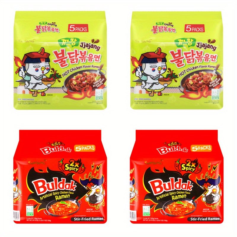 2*2Bundles*5Bags, 2 Flavors Mix 4 Bundles, Artificial Spicy Chicken Flavor Ramen Jjajang*2Bundles*5bags*140g+ 2X Spicy*2Bundles*5bags*140g