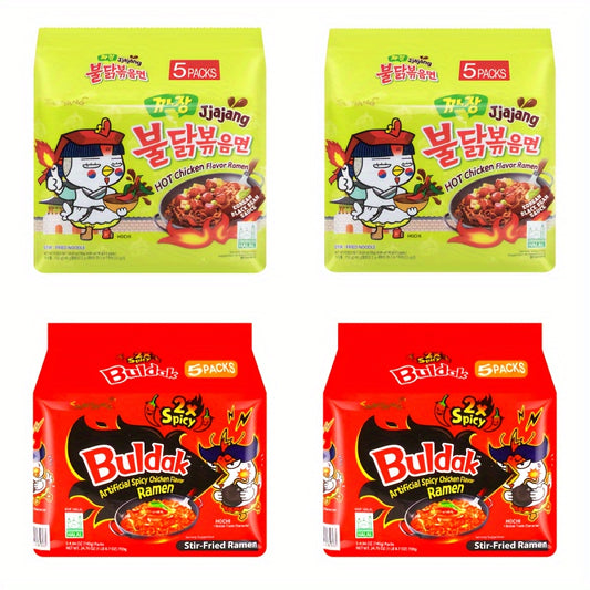 2*2Bundles*5Bags, 2 Flavors Mix 4 Bundles, Artificial Spicy Chicken Flavor Ramen Jjajang*2Bundles*5bags*140g+ 2X Spicy*2Bundles*5bags*140g