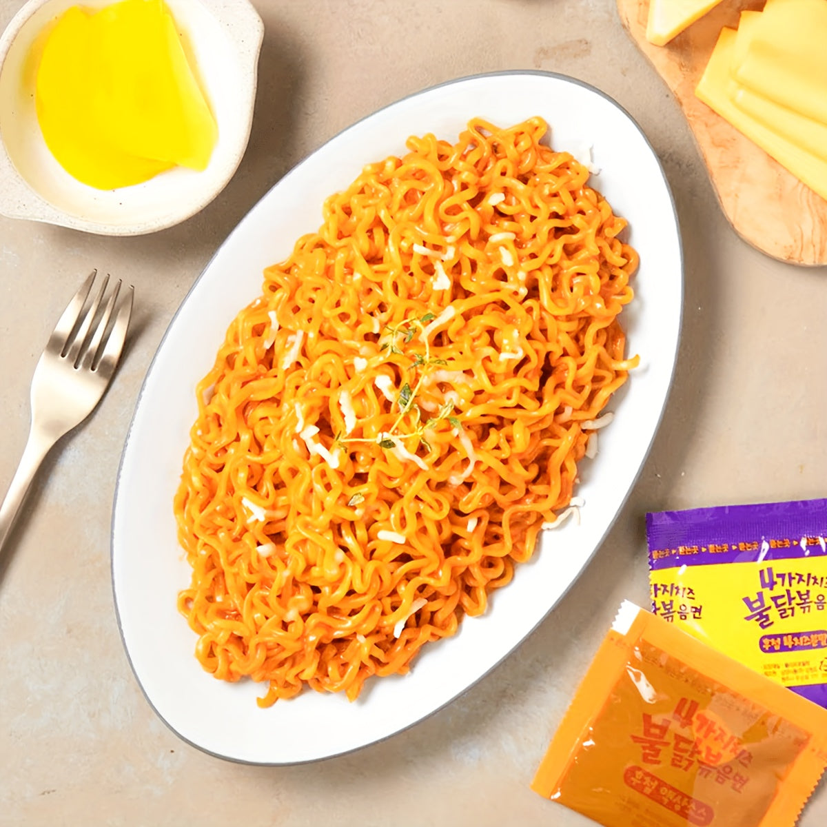 10 Packs of Samyang Buldak Stir-Fried Ramen Bowl - Quattro Cheese Hot Chicken Flavor Pasta & Noodle Gifts - Spicy Korean-Style Noodle Bowl with Rich Cheese Flavor and Savory Chicken Broth