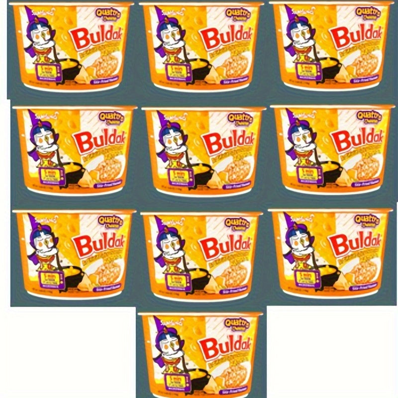 10 Packs of Samyang Buldak Stir-Fried Ramen Bowl - Quattro Cheese Hot Chicken Flavor Pasta & Noodle Gifts - Spicy Korean-Style Noodle Bowl with Rich Cheese Flavor and Savory Chicken Broth