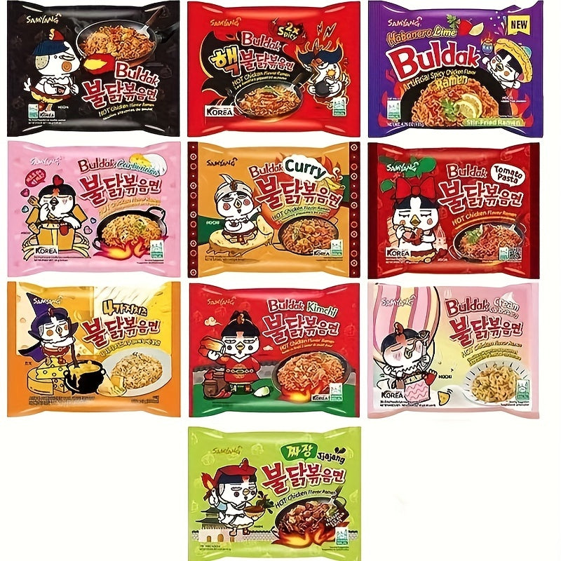 Samyang Buldak Mixed Flavors, 10Packs Variety Hot Chicken Ramen, Korean Spicy Noodles Assortment Set