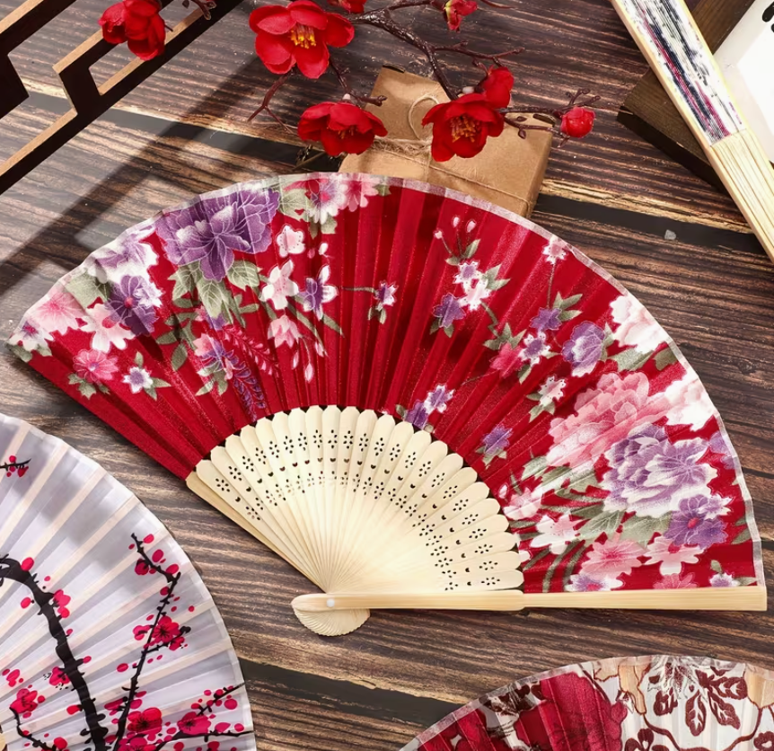 Asian Floral Folding Hand Fan