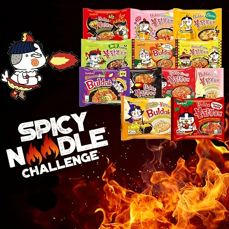Samyan, 12packs, Spicy Taste, Buldak Hot Chicken Ramen Variety Pack, 12 Different Flavors, Spicy Korean Noodle Challenge, Fire Level Assortment, Instant Ramen Bundle