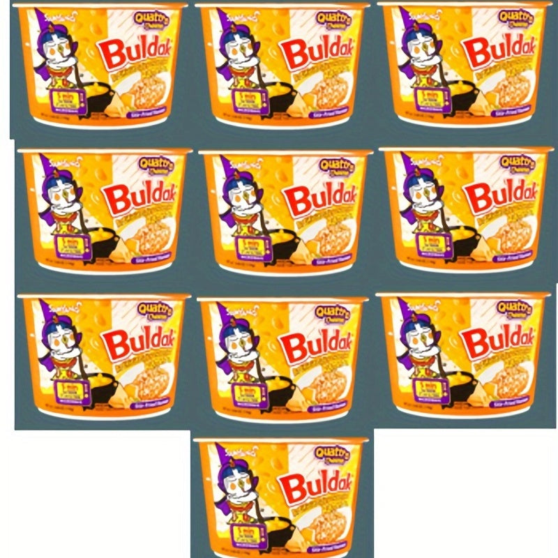 10 Packs of Samyang Buldak Stir-Fried Ramen Bowl - Quattro Cheese Hot Chicken Flavor Pasta & Noodle Gifts - Spicy Korean-Style Noodle Bowl with Rich Cheese Flavor and Savory Chicken Broth