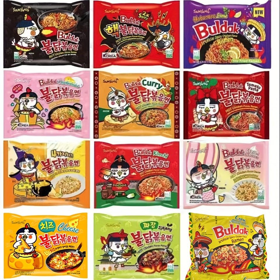 Samyan, 12packs, Spicy Taste, Buldak Hot Chicken Ramen Variety Pack, 12 Different Flavors, Spicy Korean Noodle Challenge, Fire Level Assortment, Instant Ramen Bundle