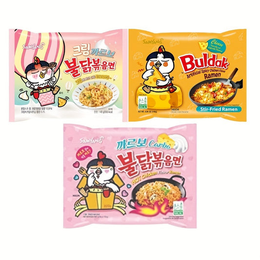 Samyang, 3packs, Journey Of Asia 'Korean Spicy Ramen Box', 3 Buldak Cheese+carbonara+Cream Carbonara, Spicy Taste